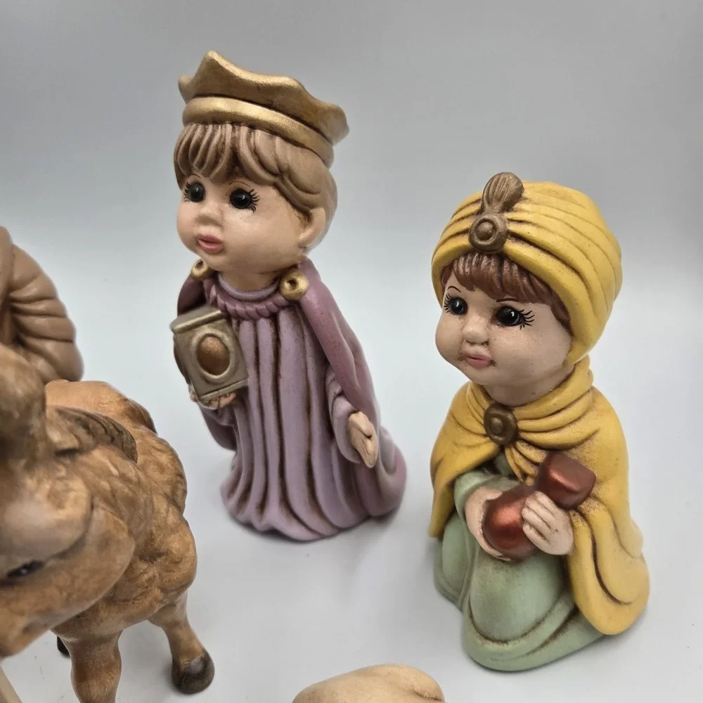 Nativity Set Arnels‎ 1975 Ceramic Christmas Decor Hand Painted 12 Pc 7 inches